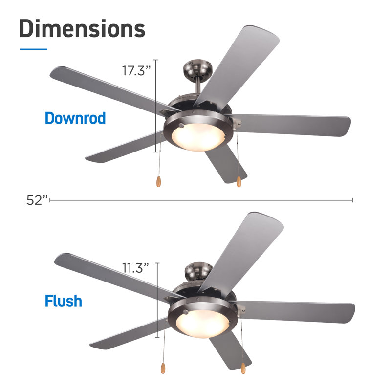 Silver 52" Modern Ceiling Fan with LED Light and 5 Blades