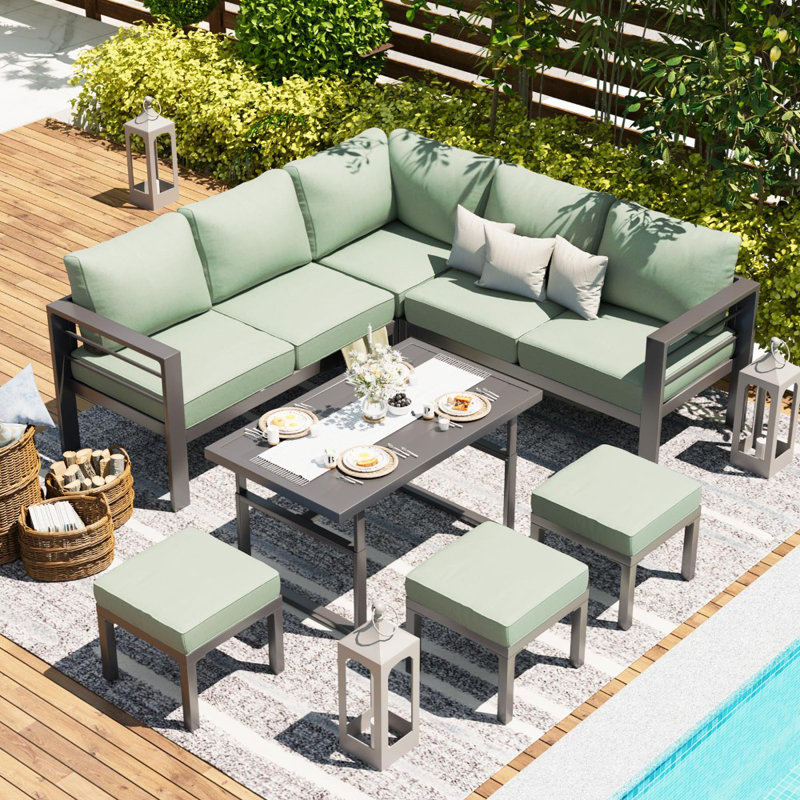 Aluminum Patio Furniture Set With Waterproof Cover, Green
