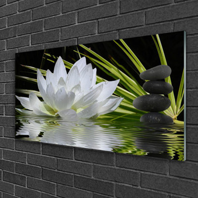 Floral Flower Stones Water 1 Piece Wall Art on Glass