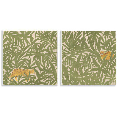 «Hunting Jungle Cat», ensemble de 2 plaques murales par June Erica Vess