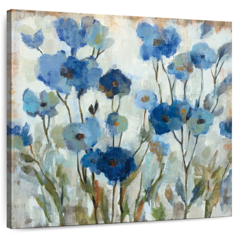 Floral abstrait en bleu III, H 20 po x l 20 po