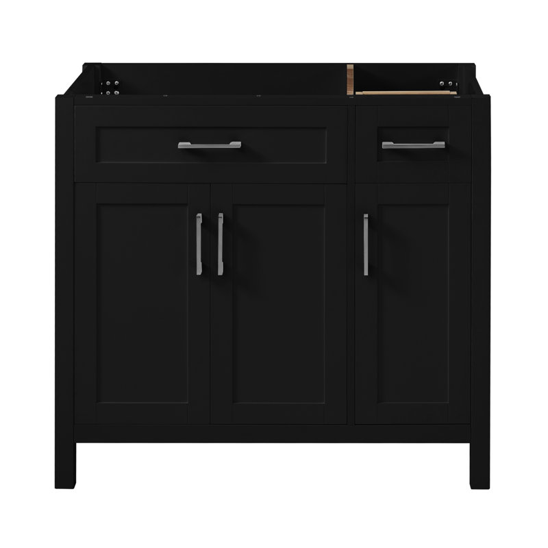 36" White Bathroom Vanity, Black