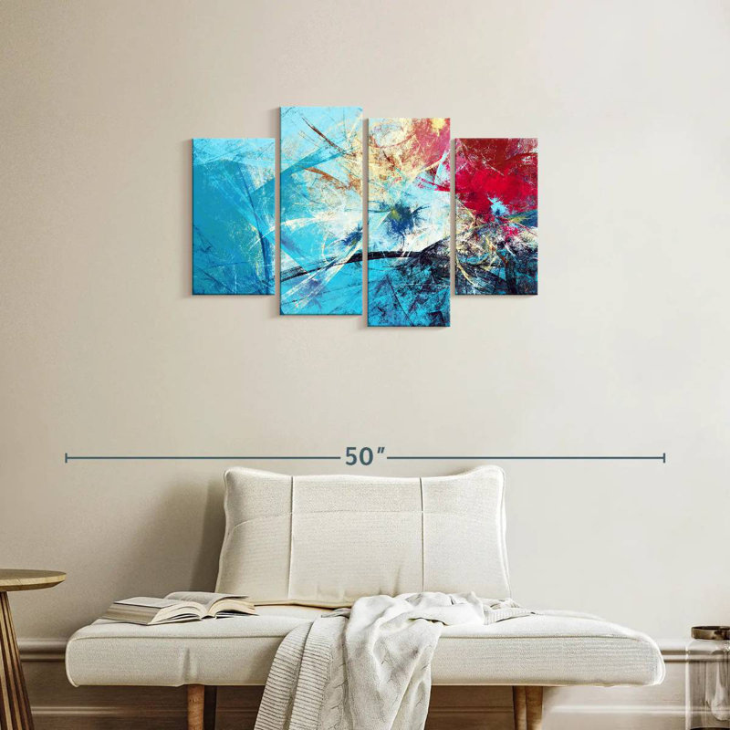 Avery - abstrait rouge et bleu, H 22 po x l 36 po