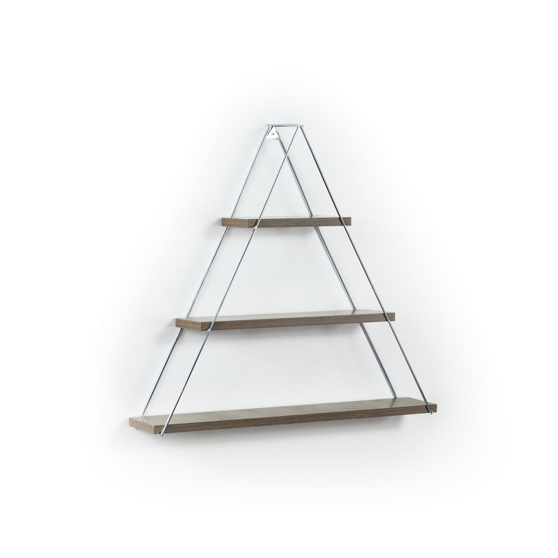 Étagère murale triangulaire pour livres - Rustique, monté, bois massif noyer / finition rustique, Noyer