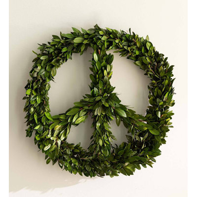 Preserved Green Leaf Peace Sign Wreath, 16" Dia.