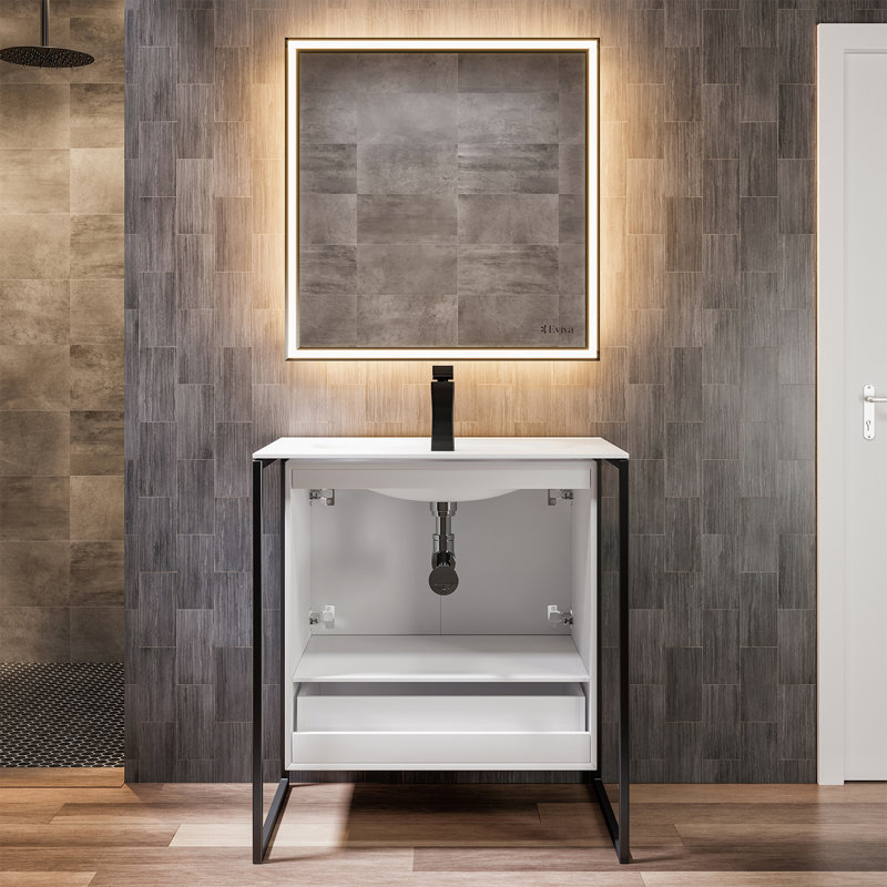 Meuble-lavabo 24 po Gritton avec pieds métalliques noirs, Blanc