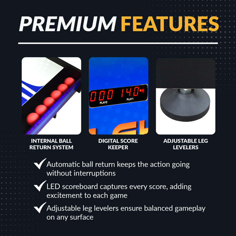  Hathaway Hot Shot 8 Ft Arcade Roll and Score Game Table for Home Family Game Room - With LED Scoring, Foldable Design, Automatic Ball Return & Scratch-Resistant Playfield - Blue Finish