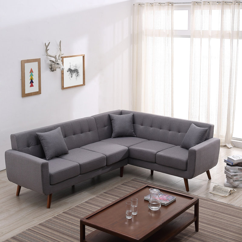 Barnet Upholstered Sectional, Gray Polyester Blend, Right Hand Facing