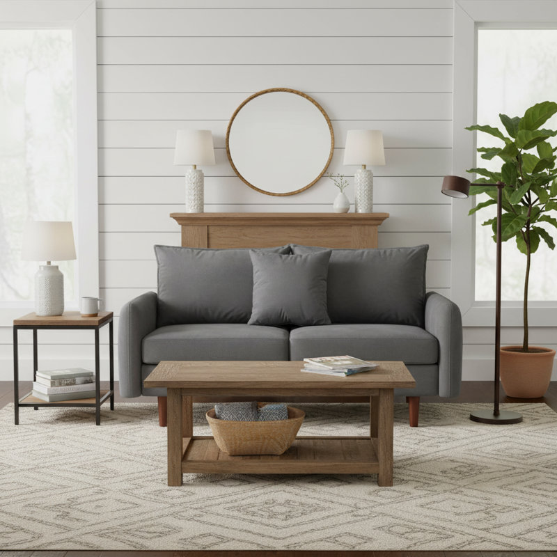  56" Wide Velvet Round Arm Loveseat, Featuring Side Storage Pockets and a Small Square Throw Pillow, Gray