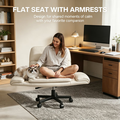Big and Wide Criss Cross Office Chair, 5-Level Adjustable Arms & Wheels, Height Adjustable Wide Comfy Vanity Makeup Chair, Swivel Shakeable Base for Relax Leisure, Suitable for Home Bedroom Office