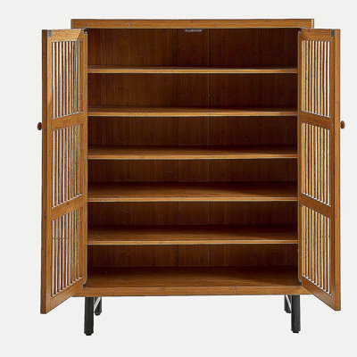 Shoe Cabinet with Shutter Doors, 6-Tier Entryway Shoe Cabinet with Adjustable Shelves, Wooden Modern Rack Organizer