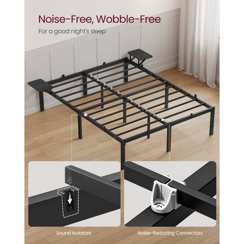 Double Bed Frame, Metal Bed Frame, With Bedside Shelves, Guest Bed Frame, For 135 X 190 Cm Mattresses, Easy Assembly, Matte Black