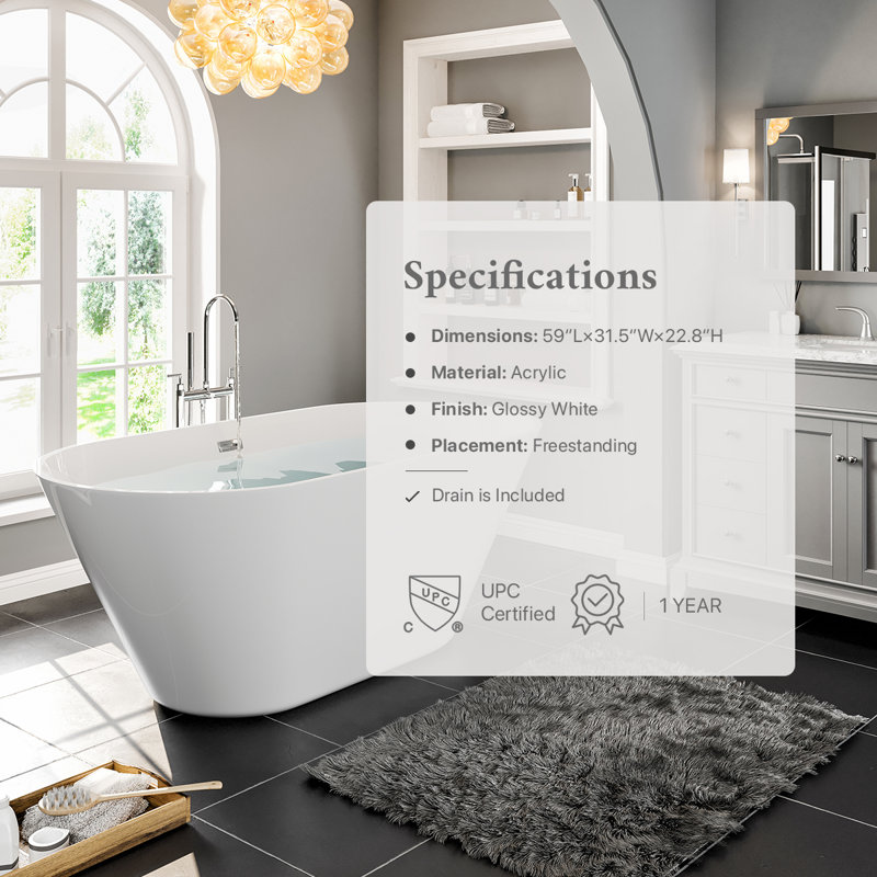 Aries 59'' x 32'' Soaking Acrylic Bathtub