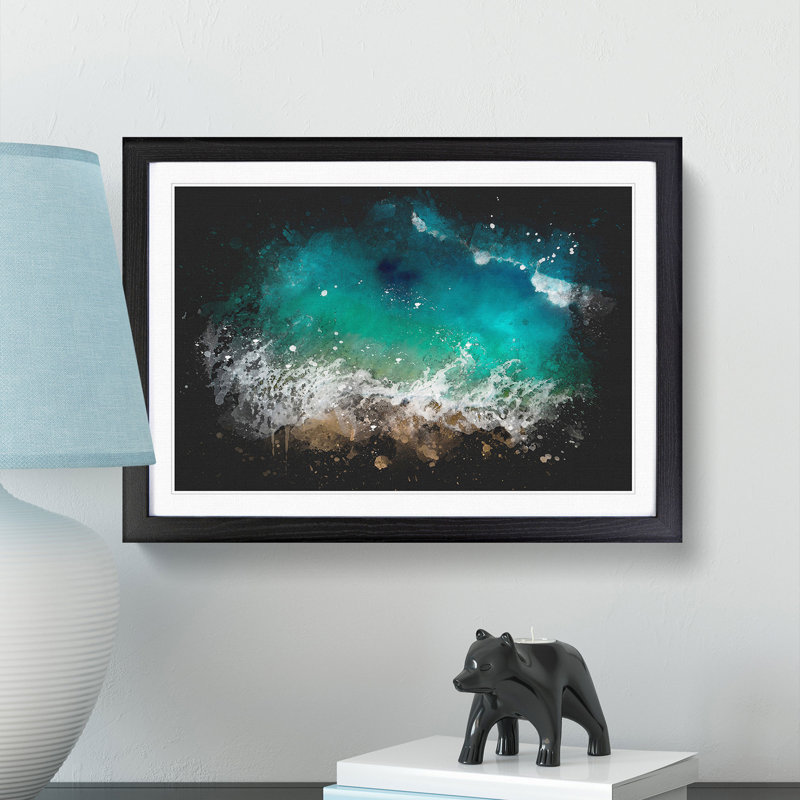 Beach In Honolulu Hawaii Paint Splash - Framed Print, 62cm H x 87cm W x 2cm D, Black Framed