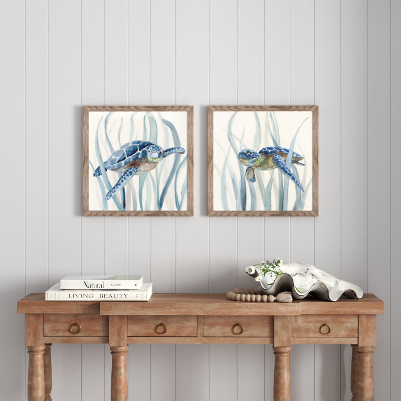 «Turtles In Seagrass» par Nan, impression sur acrylique 2 pièces, H 19,5 po x l 39 po x P 1 po