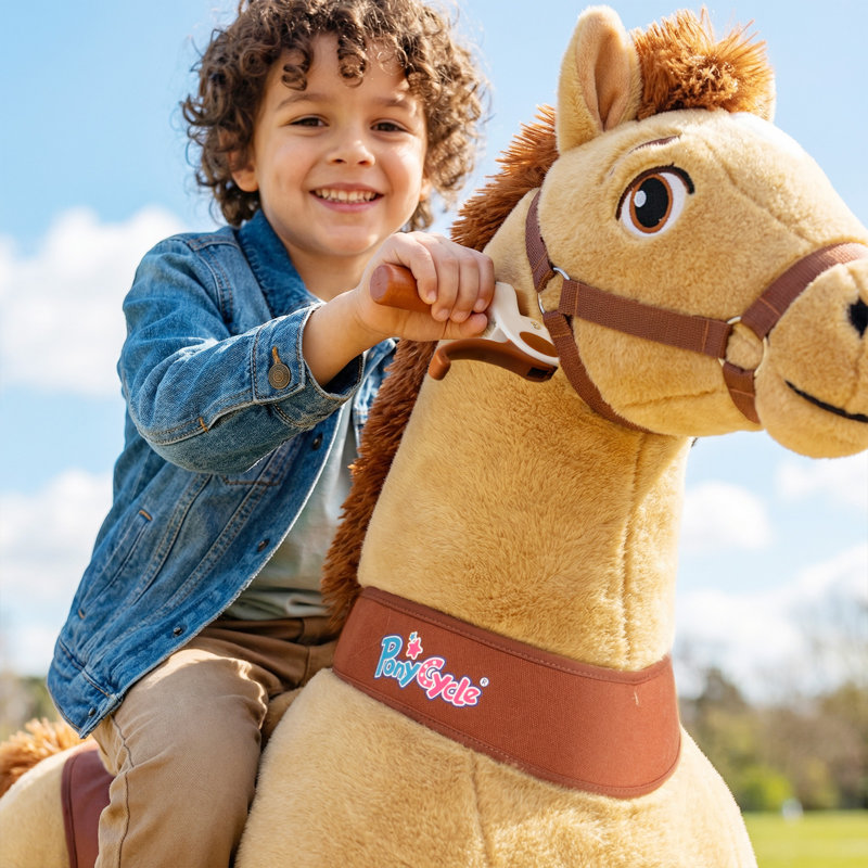 Model E Ride On Horse, Light Brown, Size 4 for Age 4-7