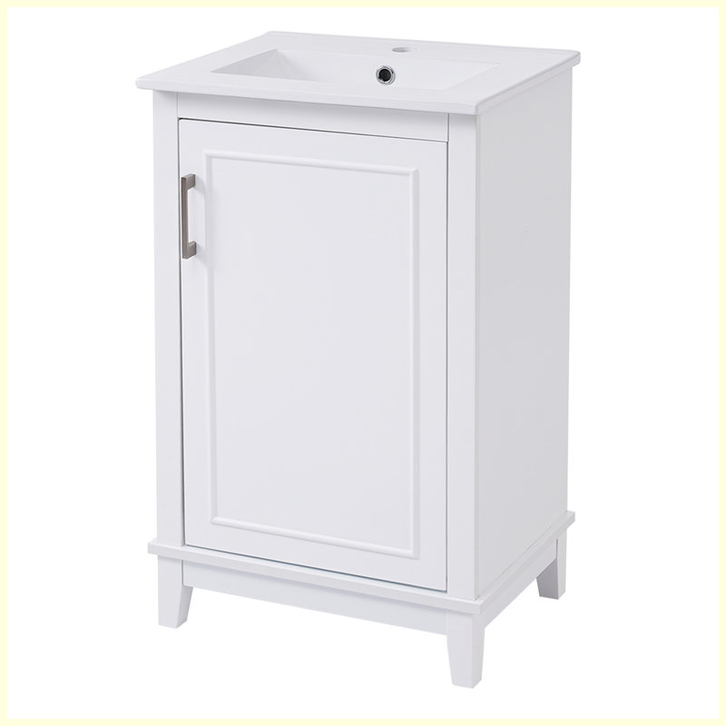 Petit meuble-lavabo moderne avec lavabo en céramique, Blanc