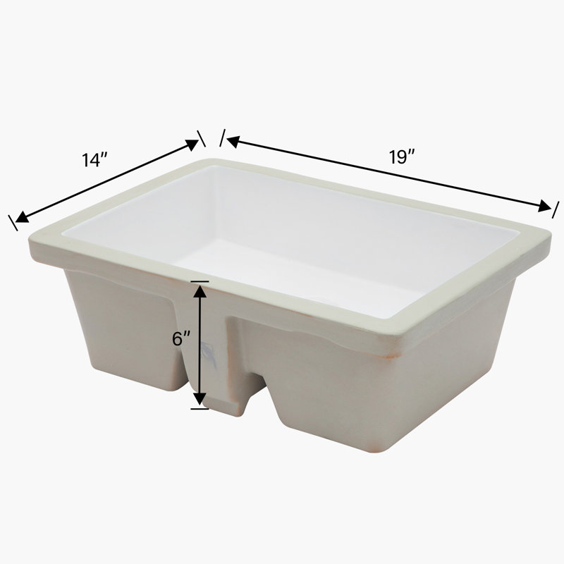 19" x 14" Rectangular Undermount White Ceramic Bathroom Sink, Modern Undermount Vanity Basin with Overflow Hole