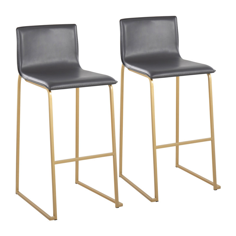 Tabouret de bar contemporain en acier doré et similicuir gris - ensemble de 2