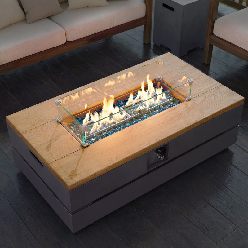 50-Inch Rectangular Concrete Propane Fire Pit Table with Tank Cover and Wind Guard,Dark Gray, Dark Gray
