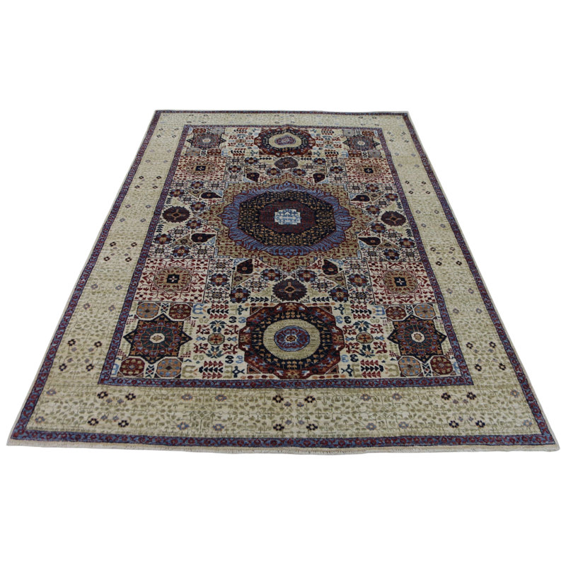 Hand Knotted Wool Area Rug in White