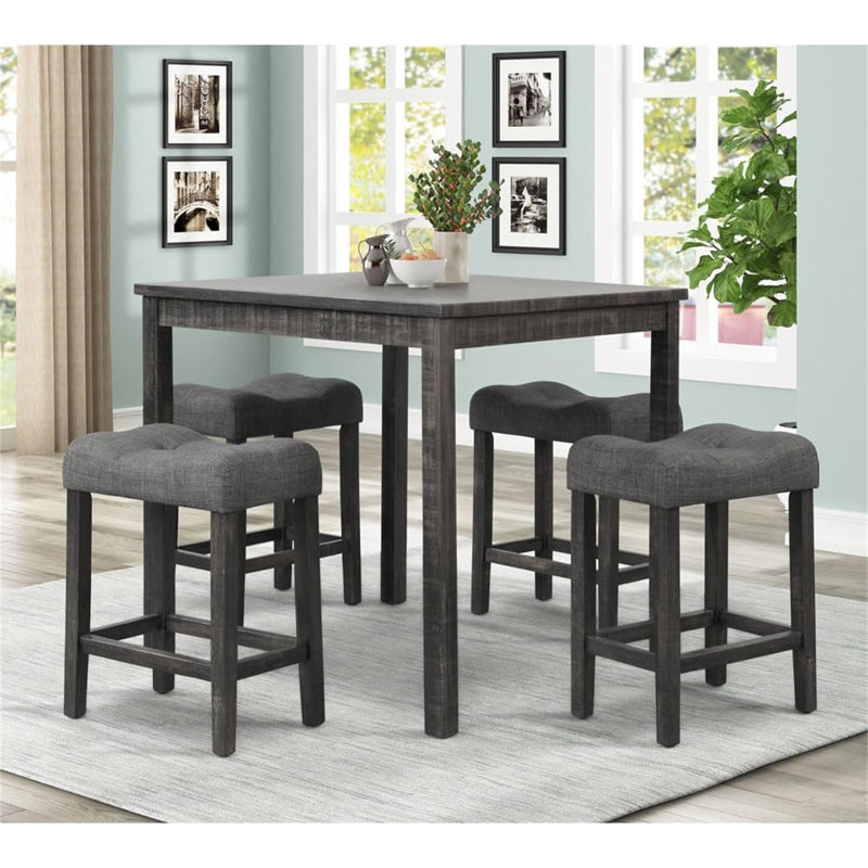 Ensemble de 2 tabourets de comptoir à hauteur de comptoir (sans table), Gris anthracite, Noir