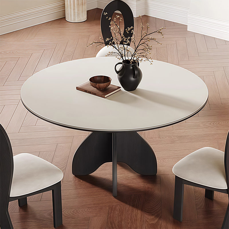 Household round solid wood dining table, 29.52"H x 59.05"L x 59.05"W