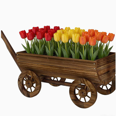Petit chariot à fleurs brouette, jardinière mobile en bois