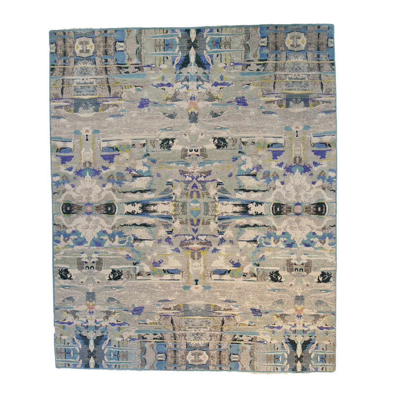 Sari Abstract Area Rug in Blue/Black/Ivory/Gray