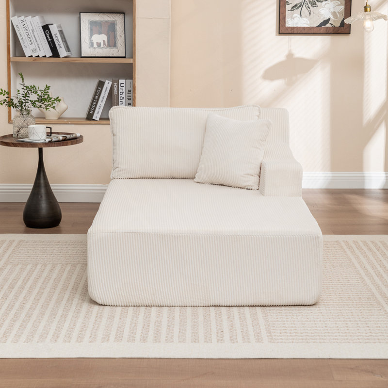 Canapé-lit rembourré Corduroy, Orienté à droite, Beige