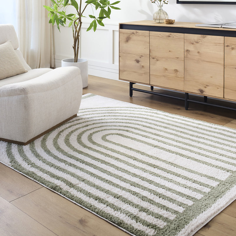 Machine Washable Shaggy Boho Grass Green Area Rug, Rectangle 140 x 200cm