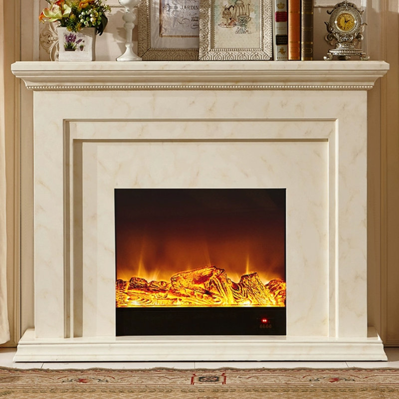 Foyer électrique en bois massif beige, Beige, H 47,24 po x l 59,06 po x P 12,6 po