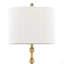 Lampe de table à base en travertin avec métal doré et abat-jour en tissu blanc cassé chatoyant - ensemble de 2