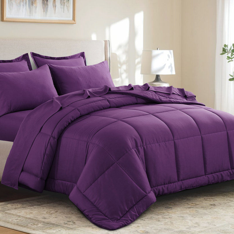 Ensemble d'édredon en microfibre 5/7-pièces , Édredon pour grand lit simple + 4 pièces supplé, Mauve