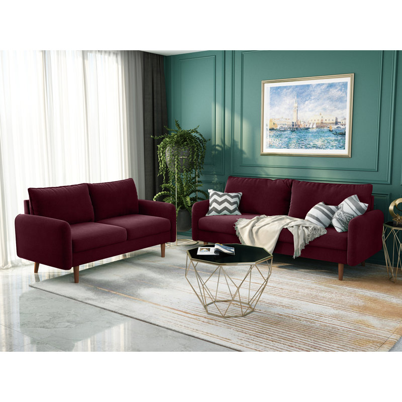 Cococon 70'' Upholstered Loveseat Sofa, Burgundy Velvet