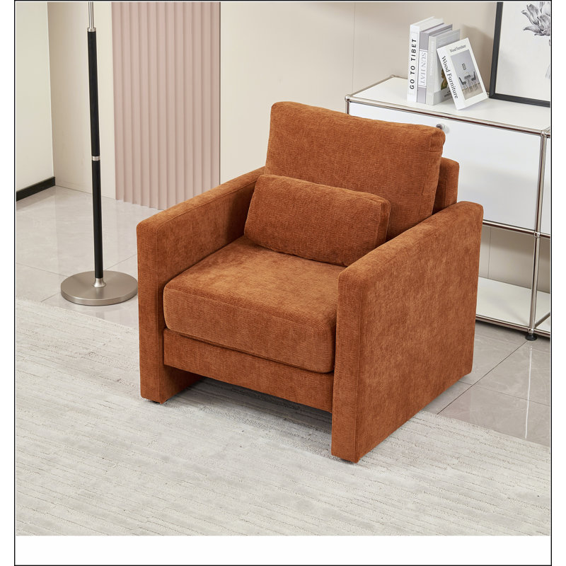 Chaise d'appoint moderne, fauteuil en tissu d'ameublement en chenille - style moderne, structure en bois massif, Orange