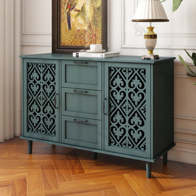 Chambre à coucher, salon, cabinet de travail foncé - 2 portes, 3 tiroirs, pieds en bois massif et motif symétrique avec portes et tiroirs à glissières lisses, idéal pour tout espace