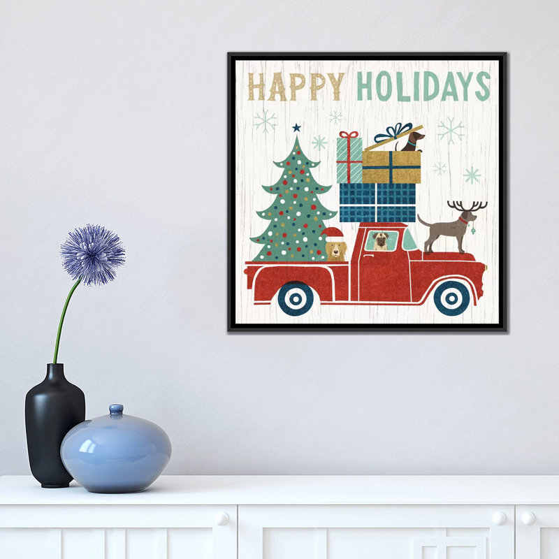 « happy fêtes i », impression sur toile, H 18 po x l 18 po x P 1,5 po, Toile avec cadre noir, Pas de tapis