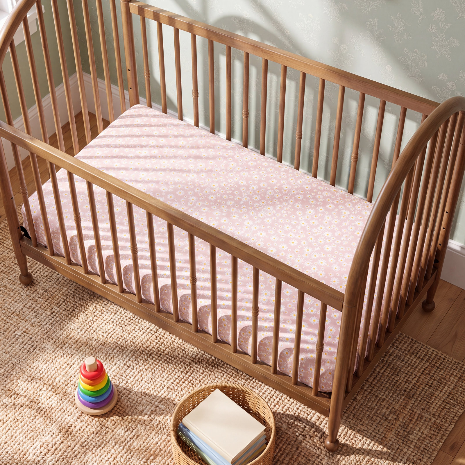 Daisy Muslin Crib Sheet in GOTS Certified Organic Cotton