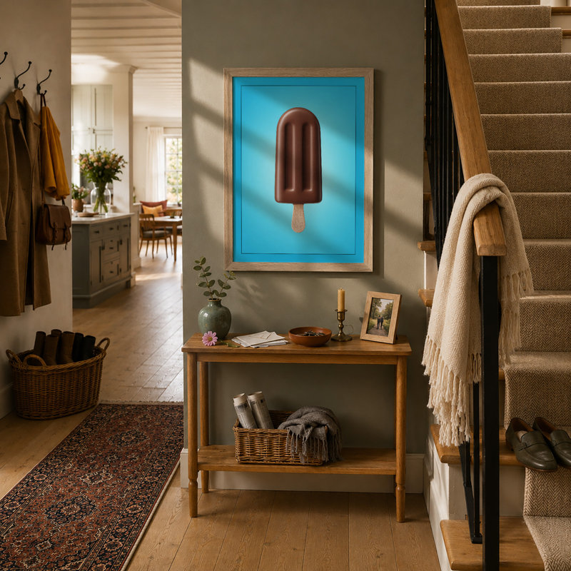 Chocolate Ice Lolly Minimalist - Framed Print, A3 - 42.0 x 29.7 cm, Oak