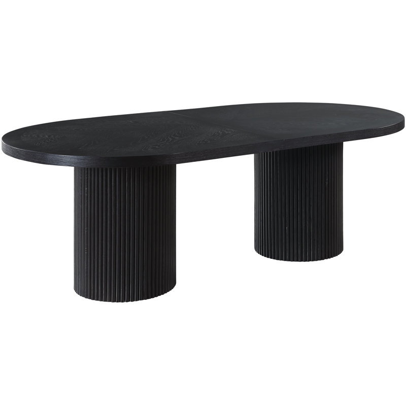 Black Oak Extendable Oval Dining Table with Fluted Base