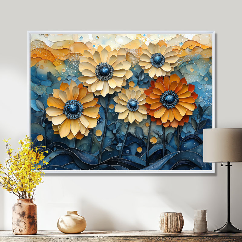 Isahbella - Floral Wall Art, H 30 po x l 40 po, Impression encadrée flottante, Blanc