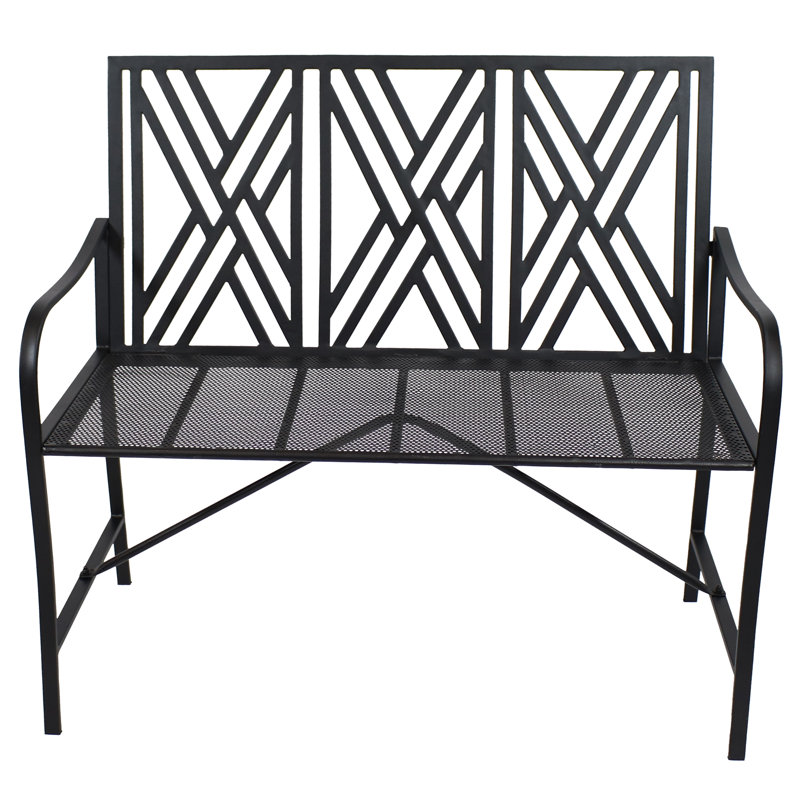 Kellisa Geometric Lattice Iron High Back Outdoor Garden Bench