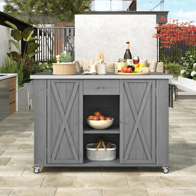 52.2" Outdoor Cabinet Kitchen Storage Island Outdoor Grill Cart With Stainless Steel Top by OUMUCH