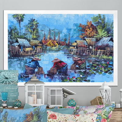 Vie rétro asiatique au bord de l'eau - peinture sur toile