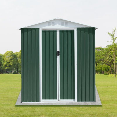 6Ftx4ft Apex Roof Green Outdoor Tool Storage House Garden Shed With Aluminum Alloy Frame And Sliding Door
