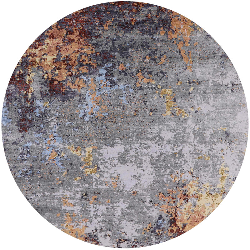 Tapis 100% moderne lavable à la machine de style Mid-Century 2553, Rond 5 pi