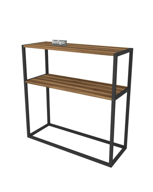Aigar 90cm Solid Wood Top Console Table, Burnt Oak/Black