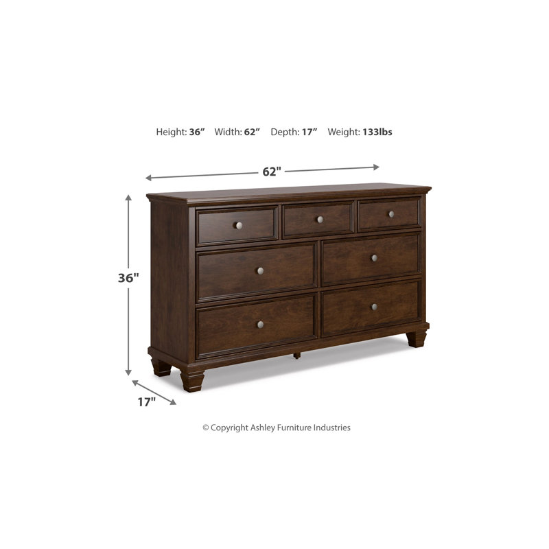 Transitional Farmhouse 62" Brown Dresser with Mirrored Dovetail Drawers