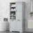 Bathroom Storage Cabinet With Doors And Drawers, Tilt-Out Laundry Hamper, Multiple Storage Space, Freestanding Style, Open Shelve, Adjustable Shelf, Gray